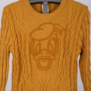 Disney Donald Duck Gold Mustard Yellow Cable Knit Sweater NWOT US Size MEDIUM